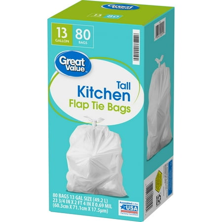 Great Value Tall Kitchen Flap Tie Trash Bags, 13 Gallon ...