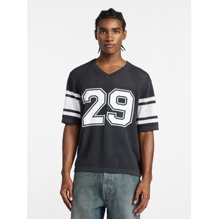No Boundaries Mesh Sweater Knit Football Jersey Inspired Shirt with Short Sleeves  Men s XS-3XL