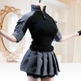 thumbnail image 1 of Conjunto de uniforme femenino, camisa, falda, ropa de entrenamiento, ropa informal de moda, accesorios de cosplay para coleccionistas a escala para Abrigo negro, 1 of 10