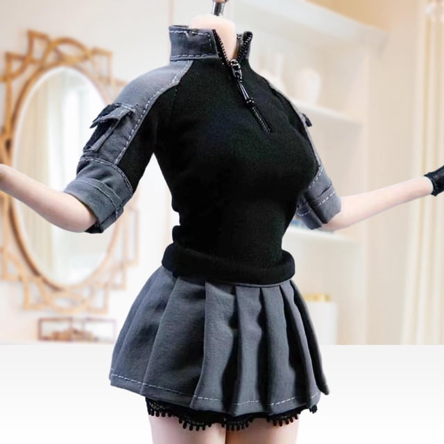 Conjunto de uniforme femenino, camisa, falda, ropa de entrenamiento, ropa informal de moda, accesorios de cosplay para coleccionistas a escala para Abrigo negro