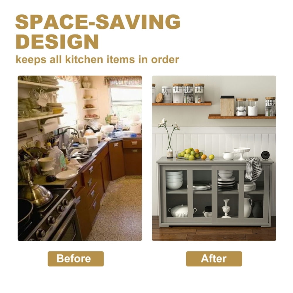 Finihen Kitchen Storage Cabinet, Buffet Sideboard, Sideboard Buffet Cupboard Storage Cabinet with Sliding Door, for Dining Room, Kitchen, Living Room, Gray Finihen Kitchen Storage Cabinet, Buffet Sideboard, Sideboard Buffet Cupboard Storage Cabinet with Sliding Door, for Dining Room, Kitchen, Living Room, Gray
