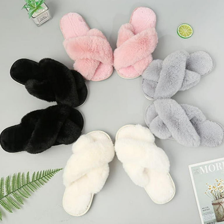 Criss cross cheap fuzzy slippers
