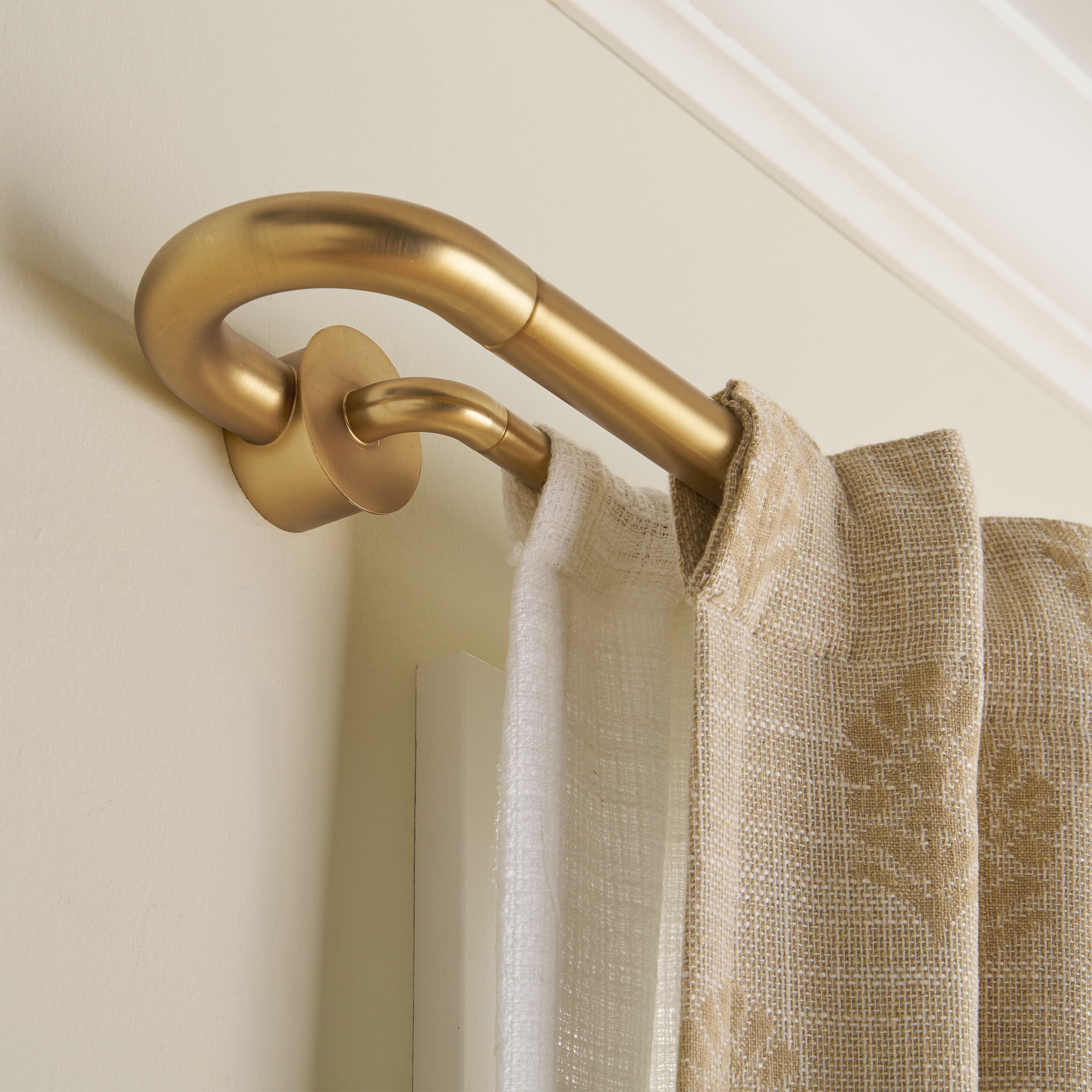 Better Homes & Gardens 1” and 5/8" Brass Swooping Adjustable Double Curtain Rod Set, 32-120”