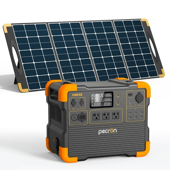 PECRON E1500LFP Portable Power Station 1536Wh Capacity 2200W AC Outport LiFePO4 Battery Portable Generators with PV300 330W Solar Panel Kit for Camping RV Off-grid Backup