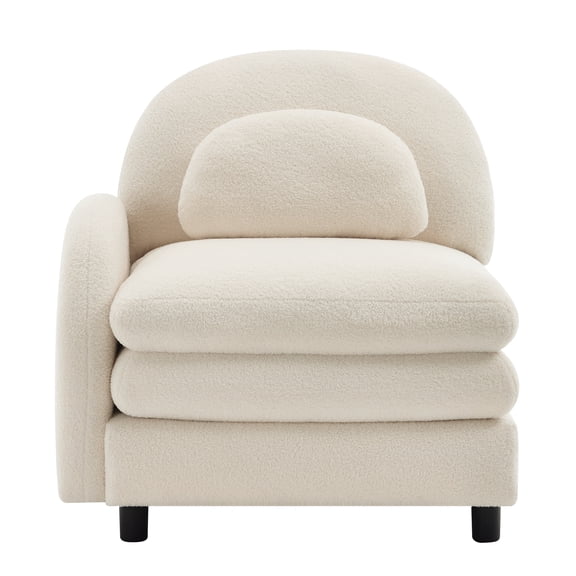 Curved White Fabric Sofa for Living Room, Beige, W/Pillow