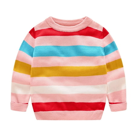 

EHQJNJ Toddler Girl Sweaters Cute Toddler Kids Girls Boys Sweater Casual Stripe Prints Knitted Long Sleeve Outwear Top Sweater Cute Sweaters for Kids Preppy Girls White Sweater