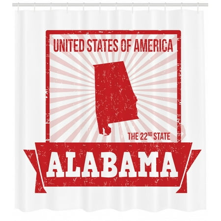 Alabama Bathroom Set Alabama Shower Curtain, State of Alabama Map on Grungy Radiating Lines Starbust Background, Fabric Bathroom Set with Hooks, 69W X 70L Inches, Vermilion Pale Pink White, by Ambesonne ()