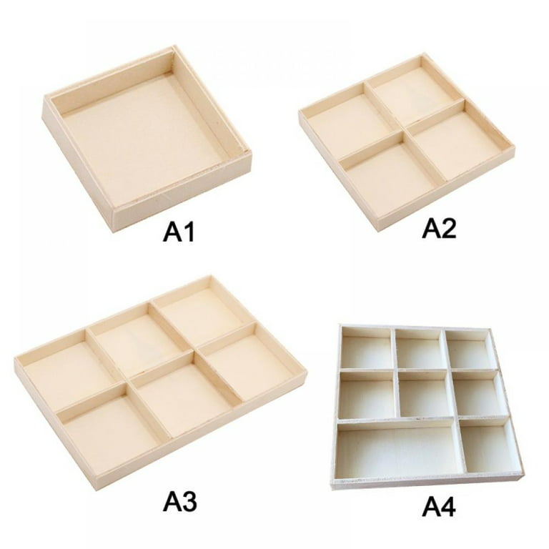 Hamlinson Ornaments Wood Tray 6 Grids Wooden Storage Organizer Box Small Wood Drawer Organizer Boxes Jewelry Tray, Display Trays for Christmas