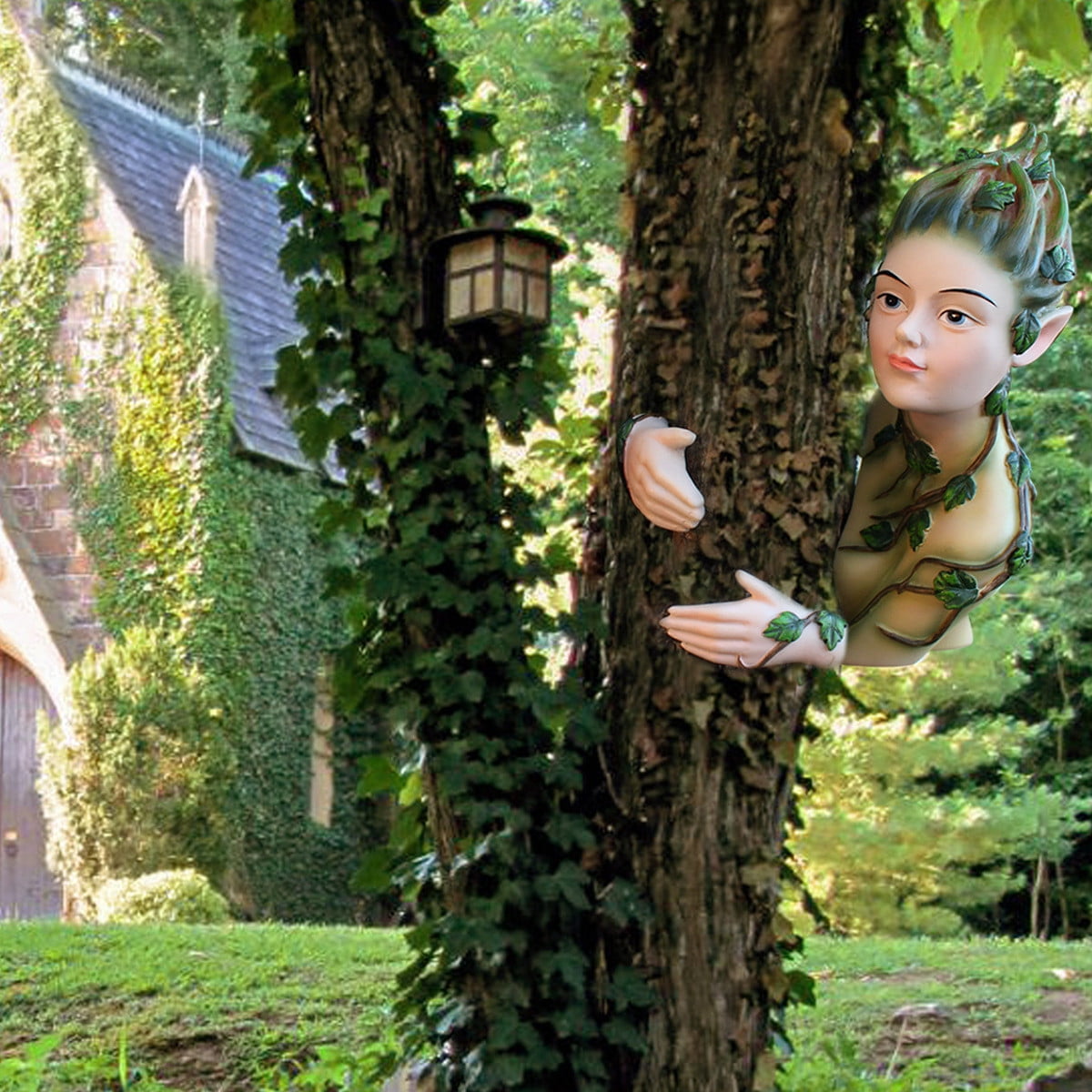 Resin Hand-Painted Forest Elf Tree Peeker Sculpture, Whimsical Outdoor Garden Decor, Funny Yard Statue for Nature Lovers, 5.7x3.93x8.66 Inch, Weatherproof Gardening Gift for Home & Patio
