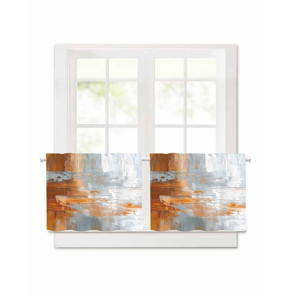 Abstract Gray Ombre Short Blackout Curtains 30 Inch Long Oil Painting Abstract Rod Pocket Kitchen Curtains, 2 Panels Thermal Insulated Room Darkening Drapes for Bedroom, 42"W x 30"L