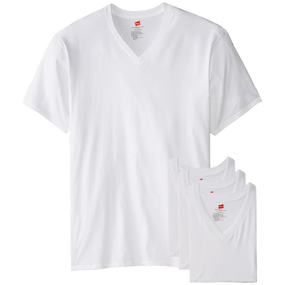 Hanes Men's Tall Man V-Neck T-Shirt, White, Medium