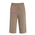 thumbnail image 4 of Bixock Carpi Pants for Women Jogger Sweatpants Solid Color Linen Pants Drawstring Waist Loose Wide Leg 3/4 Length Casual Bottoms Vacation Clothes, 4 of 5