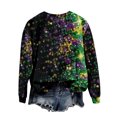 thumbnail image 6 of Women's Plus Size Mardi Gras Sweatshirt - Tie Dye Carnival Print Oversized Pullover, Vibrant Feather/Mask Graphic Spring Festival Top, 6 of 6