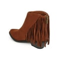 thumbnail image 3 of Women Suede Pointy Toe Fringe Chunky Heel Ankle Bootie CI89, 3 of 5