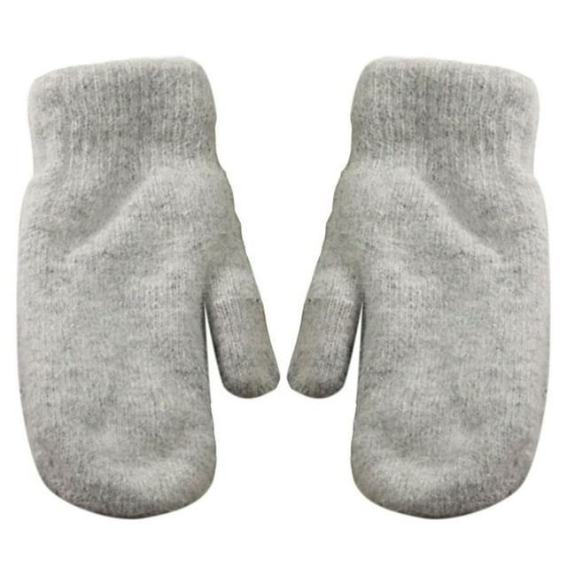 1 Pair Women Mittens Double-layers Cute Stretchy Soft Thickened Cold Resistant Solid Color Autumn Winter Girls Gloves for Riding