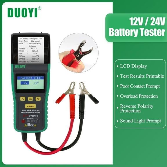 DUOYI DY2015C Auto & Truck Battery Analyzer: 12V-24V Lead-Acid Battery Load Testing & Charging System Tester with Printer​