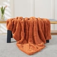 thumbnail image 5 of Home Soft Things Sculpted Stripe Faux Fur Throw Blanket with Micromink Back, Luxury Soft Cozy Plush Fluffy Fuzzy Reversible Thick Warm Throw Blanket, 50x60 inches, Burnt Orange, 5 of 11