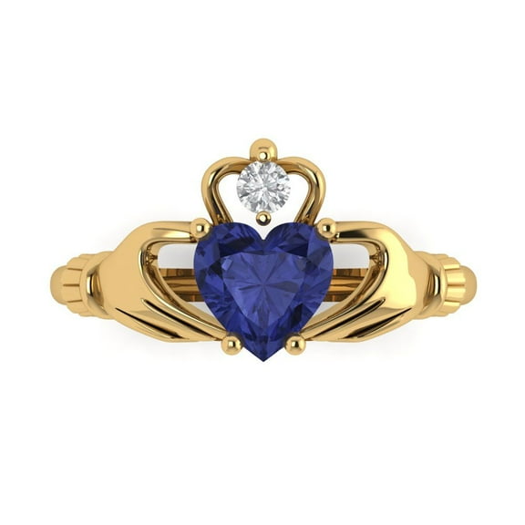Claddagh Engagement Ring for Women - 1.06ct Simulated Tanzanite in 14K Yellow Gold Promise Ring
