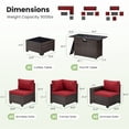 thumbnail image 6 of STARY 7 Pieces Outdoor Conversation Set With Fire Pit Table, Wide Armrests Outdoor Modular Wicker Furniture Set, Red, 6 of 10