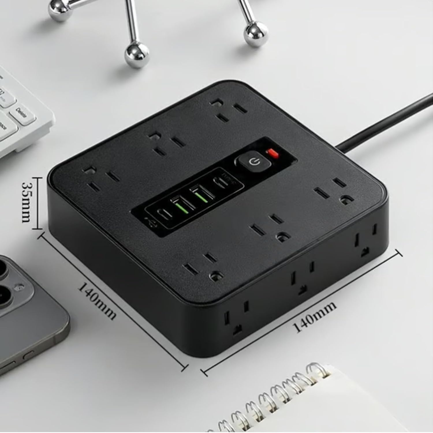16 in 1 Power Strip with Surge Protection, 6 AC Outlets & 4 USB Ports , Flat Plug for Home Office Dorm and Travel Use