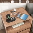 thumbnail image 5 of FIAKOA Modern Nightstand with Charging Station, Round Corner Bedside Table with 2 Drawers and Open Shelf, Small Night Stand for Bedroom, Living Room, Nursery, Dorm, Nature, 5 of 9