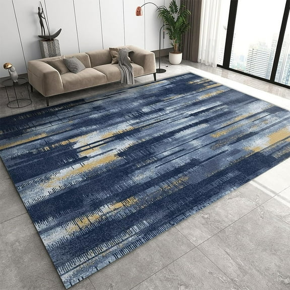 Navy Blue Ink Marble Area Rug, Luxurious Blue Gold Plated Texture Washable Rugs, with Anti-Slip Easy Clean Carpet for Living Room Bedroom Kitchen Dining Room Home Office-2x3ft