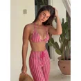 thumbnail image 2 of Conjunto De Bikini Rayado Rosa Fucsia Con Pantalón Ancho Para Verano, 2 of 30