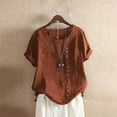 thumbnail image 2 of EHTMSAK Women Button Down Shirt Dress Long Tshirts for Leggings Cotton Linen Short Sleeve Blouses Plus Size Crew Neck Plus Size Tops for Women Sexy Summer Blouses for Spring Brown 5X, 2 of 5