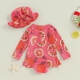 thumbnail image 3 of Bagilaanoe Toddler Baby Girl One-Piece Swimsuit Floral Print Long Sleeve Zipper Rashguard Swimwear + Swimming Cap 6M 9M 12M 18M 24M 3T Kids Ruffle Bathing Suit, 3 of 8