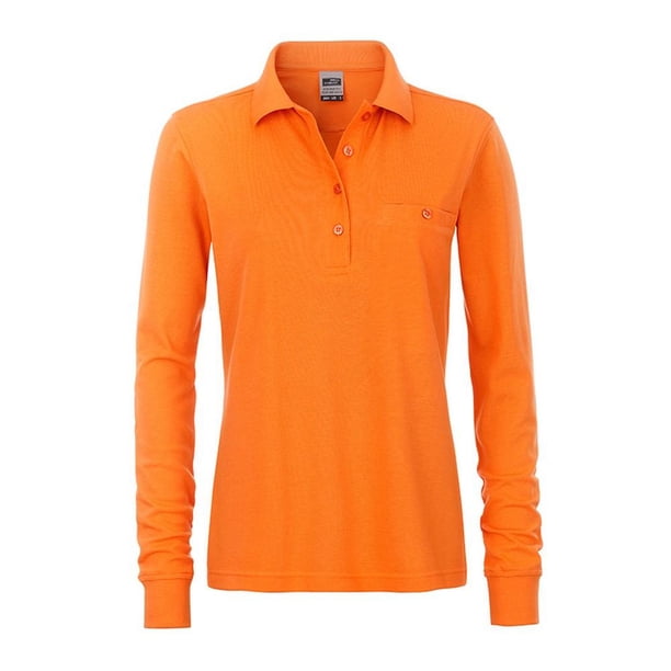 James and Nicholson - Polo de manga larga con bolsillo para trabajar para mujer (Naranja)