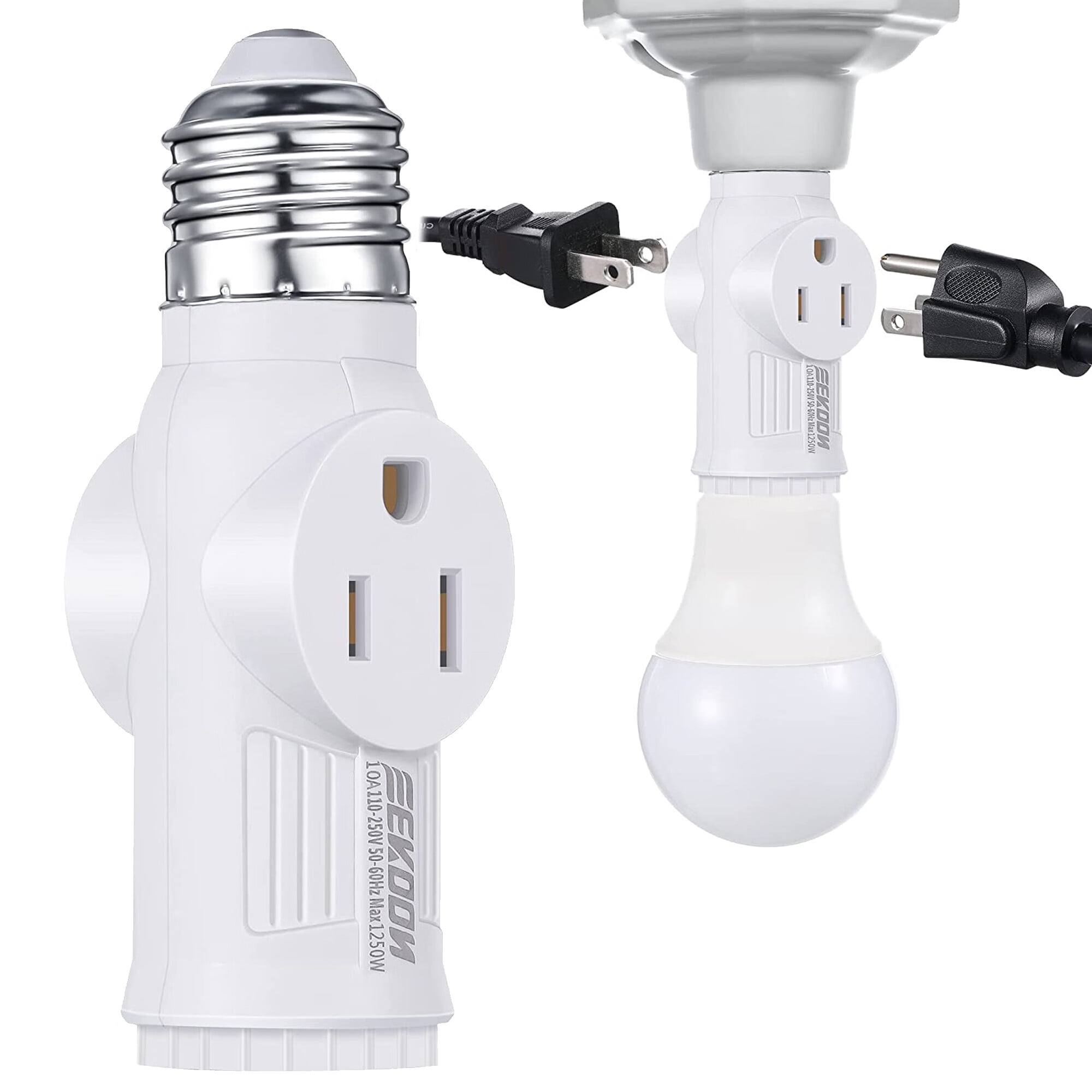 3 Prong Light Socket Adapter, E26 Light Bulb Outlet Adapter, Polarized Light Socket to Plug