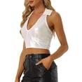 thumbnail image 4 of INSPIRE CHIC Holographic Crop Top for Women's Shimmering Shiny Party Halter Metallic Tops S Silver, 4 of 5