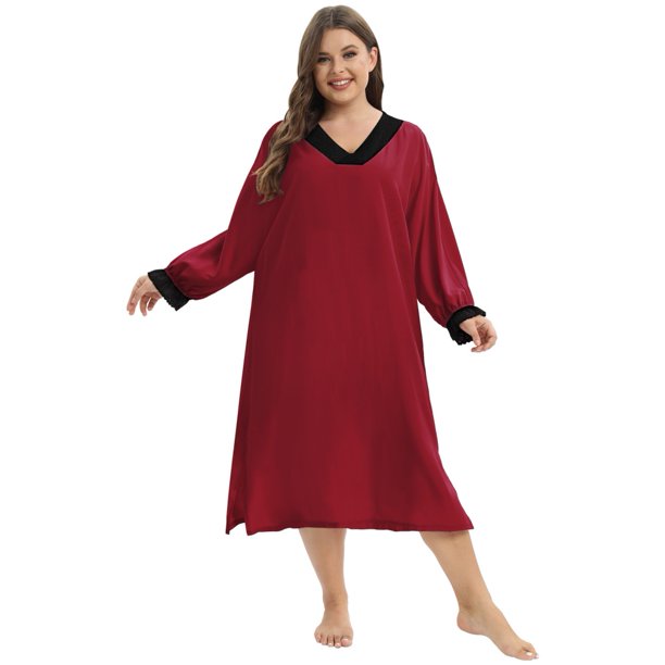 WBQ Womens Nightgown Long Sleeve Loose Nightdress Soft House Dress Plus