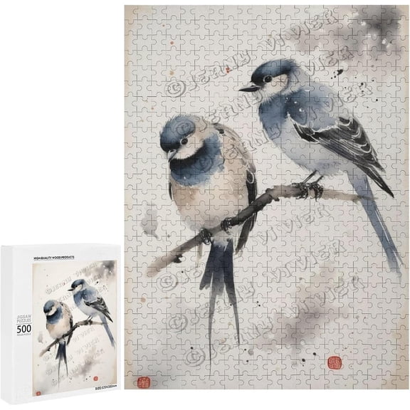 500 Piece Jigsaw Puzzles for Adults - Wood Puzzles - Watercolor Birds - Difficult Jigsaw Puzzles for Adults Challenging - 15" x 21" Finished Size