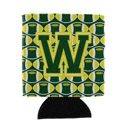 

Carolines Treasures CJ1075-WCC Letter W Football Green and Yellow Can or Bottle Hugger Can Hugger multicolor
