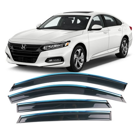 Polycarbonate Visor - All American Auto Dark Smoke w/ Chrome Trim Polycarbonate Side Window Deflector/Visor 4-Piece Set for 2018-2019 Honda Accord Sedan