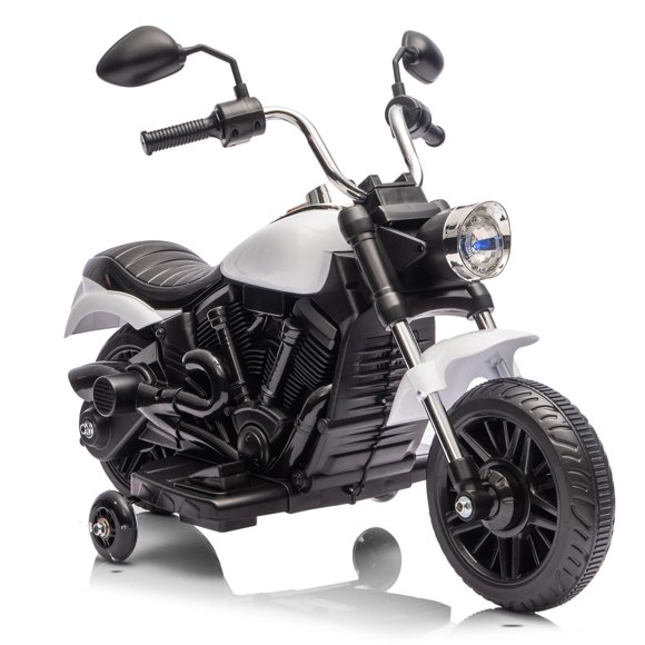 GloryStar Kid Motorcycle, 12V Battery Powered 3-Wheel Ride On Motorcycle with Training Wheels, Reverse, Headlight, Horn, Music, for Toddlers Ages 3-5