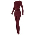 thumbnail image 5 of KOMOO 2Pcs Women Bodycon Tracksuit Outfits Long Sleeve Crop Top High Waist Yoga Leggings Elastic Workout Sets, 5 of 6