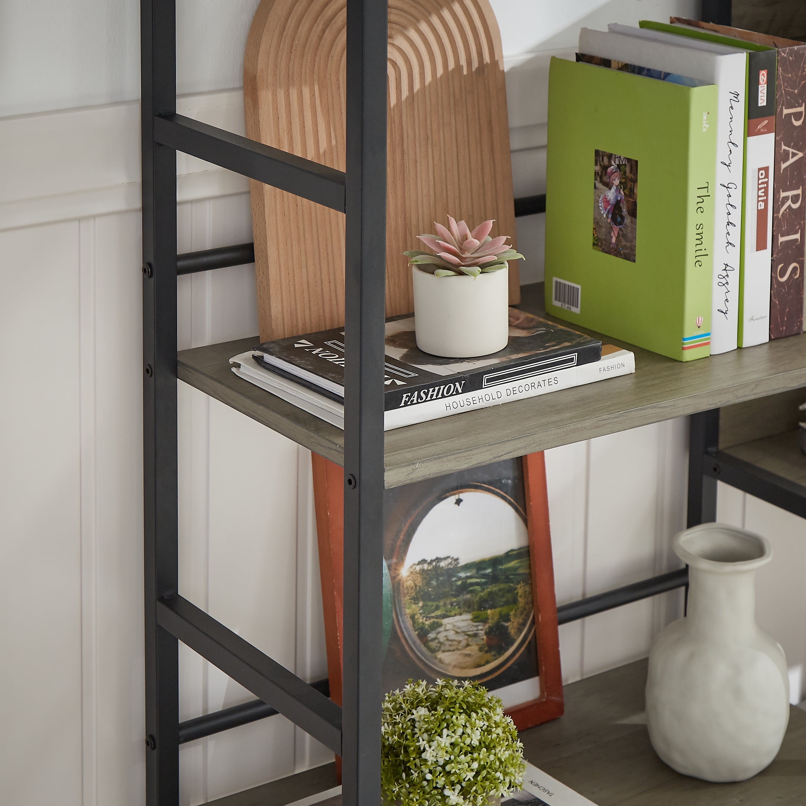 Aukfa 5-Shelf Tall Bookshelf, Modern Large Open Bookcase for Living Room Bedroom, Gray