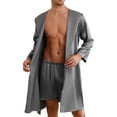 thumbnail image 1 of Holiday Clearance! Grrvtrz Mens Hooded Robe Satin Bathrobe with Shorts Set Silky Kimono Robe Sleepwear, 1 of 5