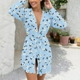thumbnail image 5 of Womens Long Sleeve Bathrobe Lightweight Plus Size Floral Sleepwear Robe with Belt Casual Loose Ladies Loungewear Light Blue, L, 5 of 6