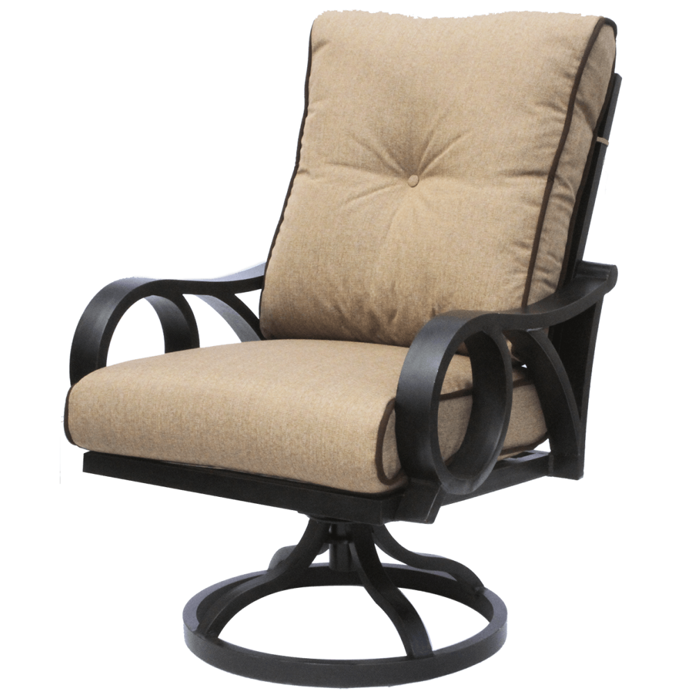 Outdoor Patio Swivel Rocker Chair With Sunbrella Sesame Linen Cushion