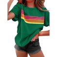 thumbnail image 2 of ITSAME T-Shirts for Womens, Crew Neck Colorful Stripe Short Sleeve Summer Causal Fashion Tops Green M, 2 of 6