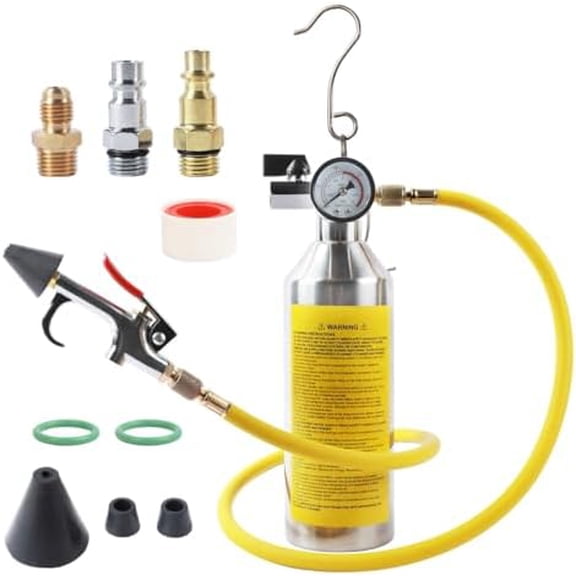 AC Flush Kit, Automotive Home HVAC Flush Tool, Thickened Stainless Steel Canister, Auto A/C Flushing Kit House Air Conditioning Flushing Bottle Set, for R134A R12 R22 R404 R410A System$$Vehicle