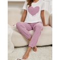 thumbnail image 3 of Comfortable Relaxed Fit Heart Print Short Sleeve Round Neck Casual Ribbed Pajama Set, 3 of 7