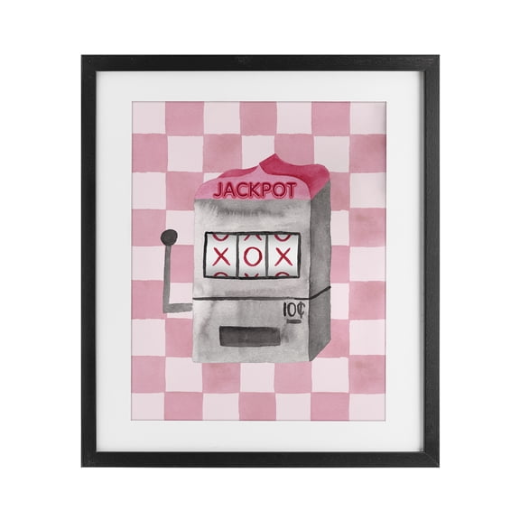Jackpot Slot Machine Black Framed Print Under Glass, design by Nina Jacobs