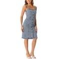 thumbnail image 4 of INSPIRE CHIC Women's Denim Dresses Button Down Sleeveless Sweetheart Neck Midi Jean Dresses XS Grey Blue, 4 of 6