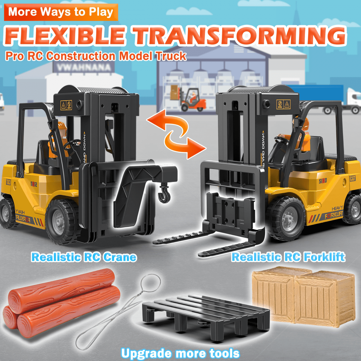 RC Forklift Truck RC Construction Vehicles with Spray & Light, Mini Forklift Toys for Kids Ages 6+