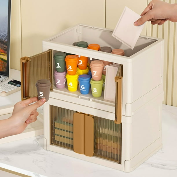 Baúles de almacenamiento, organizador de plástico con compartimentos para bolsitas de té y tapa para armarios de cocina, encimeras y despensas, para cápsulas de café y condimentos.