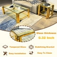 thumbnail image 3 of Gold Stainless Steel End Table, 20 Inch Square, Double-layer Clear Tempered Glass, Storage For Living Area, 3 of 5